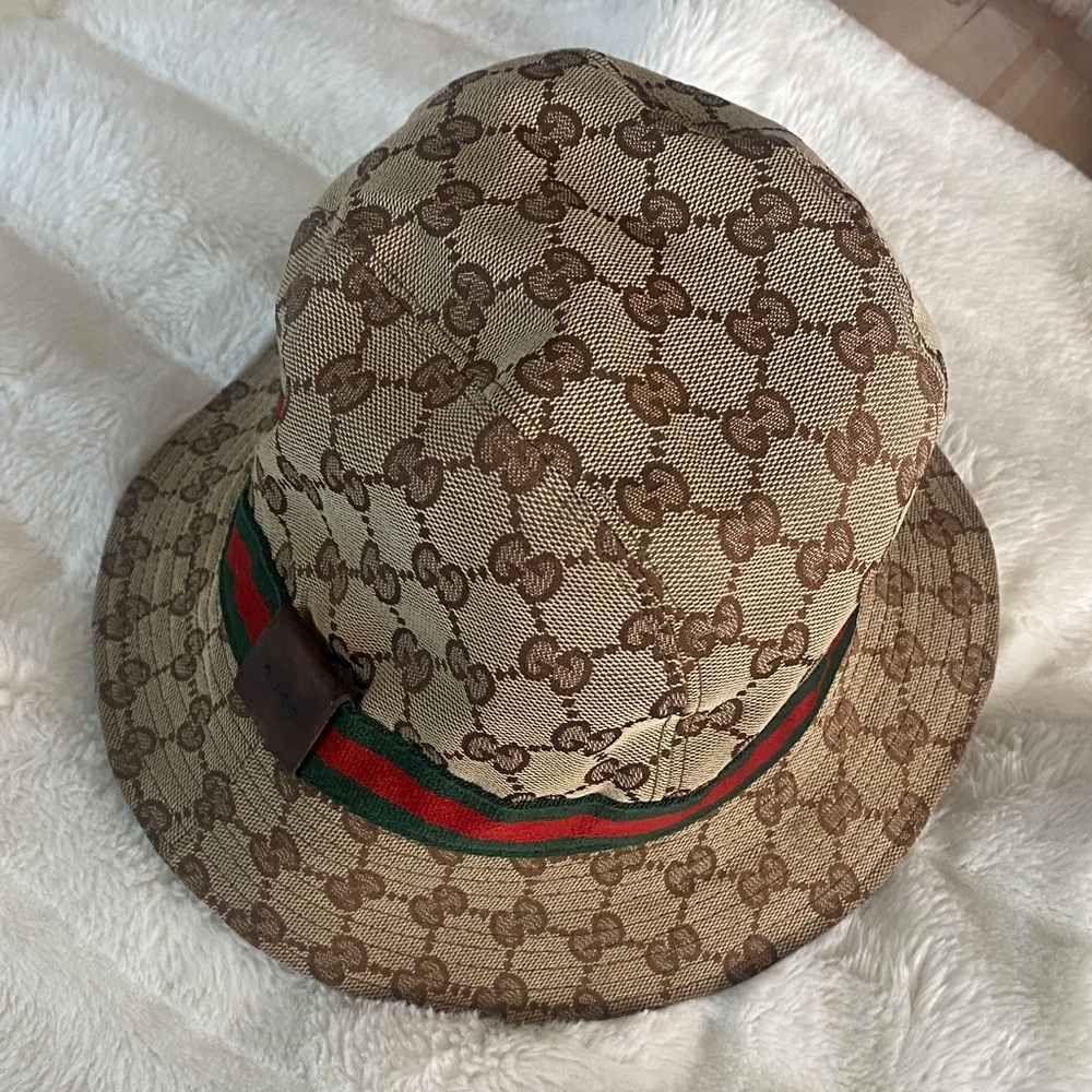 Gucci Monogram Beige Hat with Red and Green Stripe